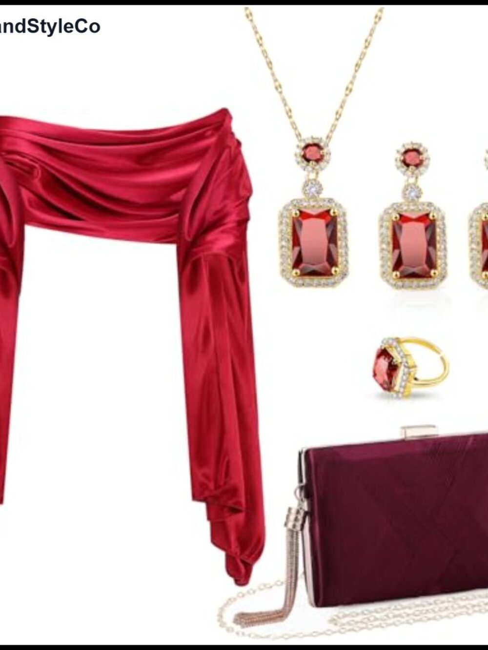 5 Pc Satin Shawl Wrap Evening Bag Jewelry Set Wedding Prom Party Accessories